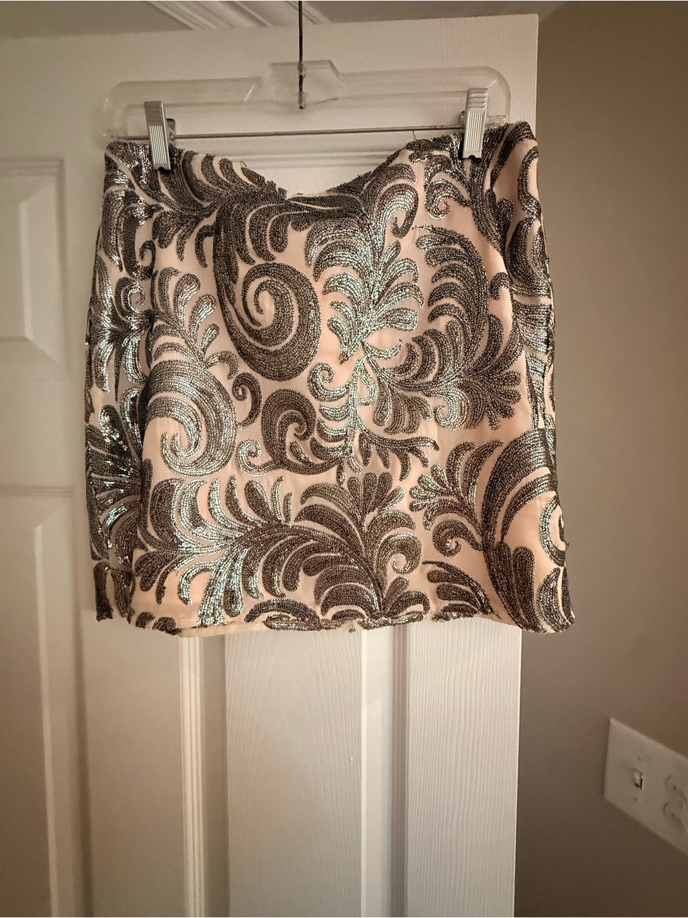 1. State Pink Mini Skirt with Silver Metallic Embroidery